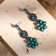 ER-1003  Rustic Couture  Turquoise  Squash Blossom Drop Earrings - By Pairs