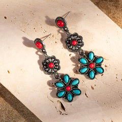 ER-1003  Rustic Couture  Turquoise  Squash Blossom Drop Earrings By Dozen