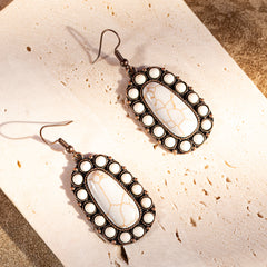 ER- 1007 Rustic Couture's  -Bohemian Turquoise/White Turquoise Stone Tear Drop Earring By Pairs