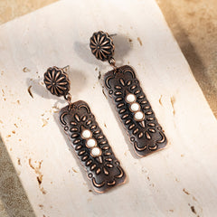 ER-1011 Rustic Couture's  Bohemian Antique Plated Natural Stone Dangle Earring - By Pairs