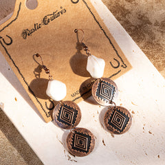 ER-1016 Rustic Couture's Navajo Silver/Bronze Concho with Natural Stone Dangle Earrings - By Pairs