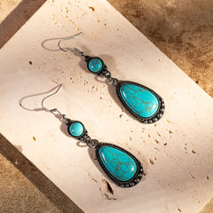 ER-1023  Rustic Couture's  Bohemian Natural Stone Tear Drop Earrings - By Pairs