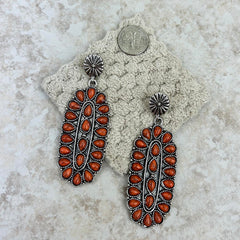 ER211230-02   Natural Stone Oval Concho Earring