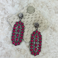ER211230-02   Natural Stone Oval Concho Earring