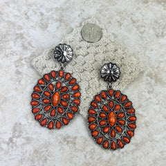 ER211230-03    Natural Stone Oval Concho Earring