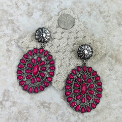 ER211230-03    Natural Stone Oval Concho Earring