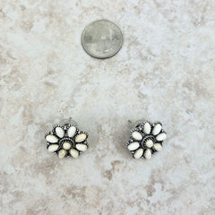ER221015-08 Small Silver and Natural Stone Floral Concho Post Earring