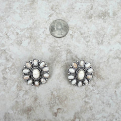 ER221115-03 Silver And Natural Stone Floral Concho Post Earring