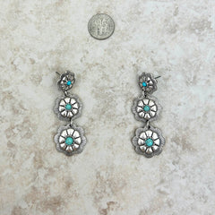 ER221115-05 3 Silver Natural Stone Center Flower Concho Dangle Earring