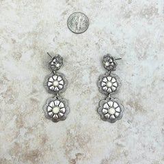 ER221115-05 3 Silver Natural Stone Center Flower Concho Dangle Earring
