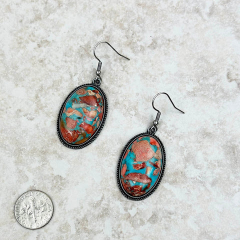 ER230530-02 Oyster Copper Turquoise Oval Earrings