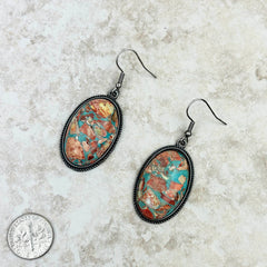 ER230530-02 Oyster Copper Turquoise Oval Earrings