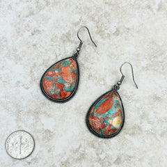 ER230530-03 Oyster Copper Turquoise Teardrop Earrings