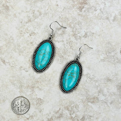 ER230530-04 Silver With Green Stone Oval Earrings