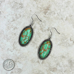 ER230530-04 Silver With Green Stone Oval Earrings