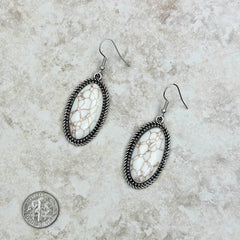 ER230530-04 Silver With Green Stone Oval Earrings