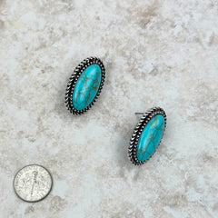 ER230530-05 Silver With Turquoise Stone Oval Post Earrings