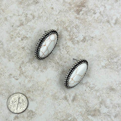 ER230530-05 Silver With Turquoise Stone Oval Post Earrings