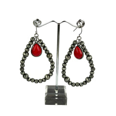 ERZ190825 Silver Navajo Pearl With Stone Teardrop Earring