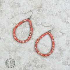 ERZ220905 roundel turquoise stone teardrop hoop Earrings