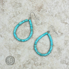 ERZ220905 roundel turquoise stone teardrop hoop Earrings