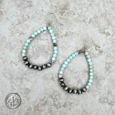 ERZ221125  Natural Stone Teardrop Hoop Earrings