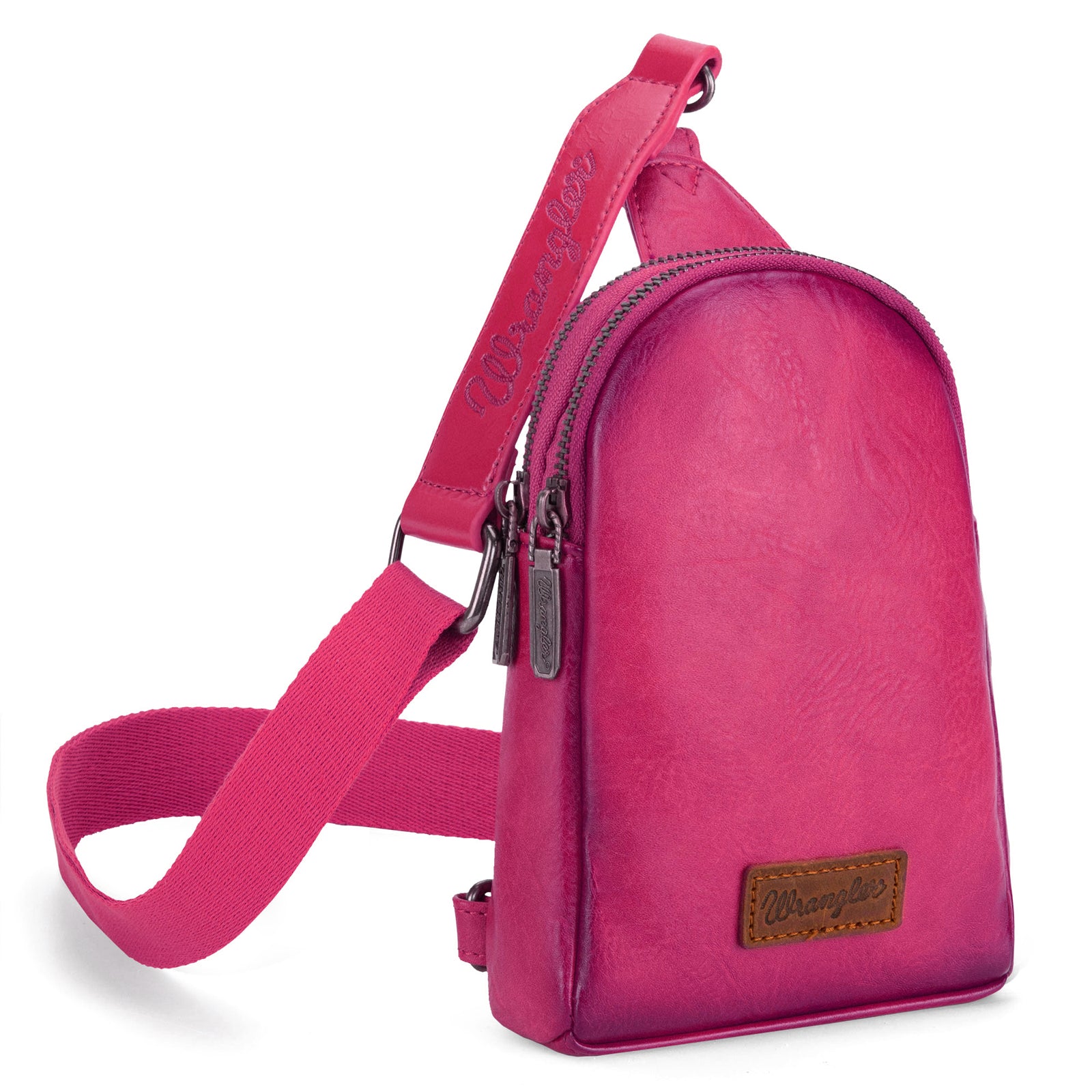 Small Leather Bag in Fuchsia Pink. Cross Body Shoulder Bag or 