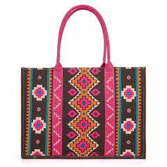 WG2203-8119 Wrangler Southwestern Pattern Dual Sided Print Canvas Wide Tote  Hot Pink