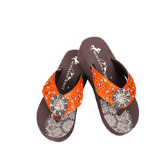 SE95-S001 Mandala Embroidered Rhinestones Wedge Flip-Flop By Size