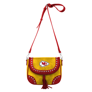 NFL-HB-KC-025-YL Kansas City Chiefs Studded Fringe Crossbody Bag - Yellow