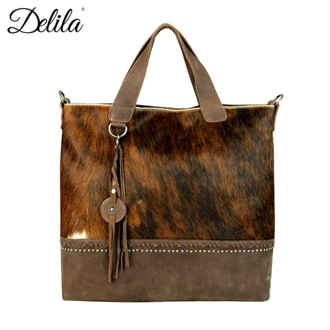 LEA-6027 Delila 100% Genuine Leather Hair-On Hide Collection Tote/Crossbody