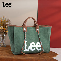 LEE45-345  LEE Canvas Denim Top Handle/Chain Strap Wide Tote
