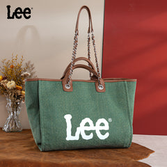 LEE45-345  LEE Canvas Denim Top Handle/Chain Strap Wide Tote