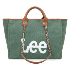 LEE45-345  LEE Canvas Denim Top Handle/Chain Strap Wide Tote