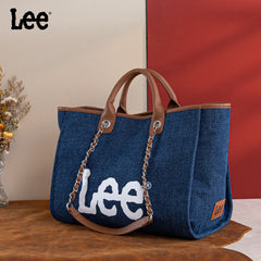LEE45-345  LEE Canvas Denim Top Handle/Chain Strap Wide Tote