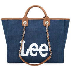 LEE45-345  LEE Canvas Denim Top Handle/Chain Strap Wide Tote