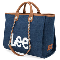 LEE45-345  LEE Canvas Denim Top Handle/Chain Strap Wide Tote