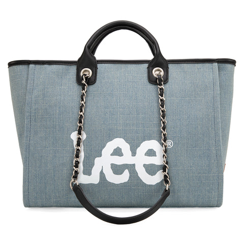 LEE45-345  LEE Canvas Denim Top Handle/Chain Strap Wide Tote