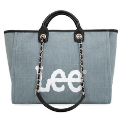 LEE45-345  LEE Canvas Denim Top Handle/Chain Strap Wide Tote