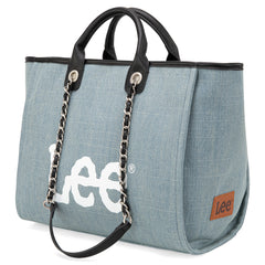 LEE45-345  LEE Canvas Denim Top Handle/Chain Strap Wide Tote