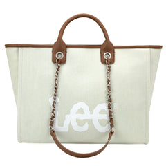 LEE45-345  LEE Canvas Denim Top Handle/Chain Strap Wide Tote