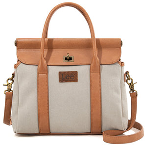 LEE50-001TN Lee Canvas and Leather Flap Satchel Bag - Tan