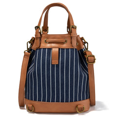 LEE56-003  LEE Striped Denim Canvas Drawstring Bucket Bag/Crossbody Convertible Backpack