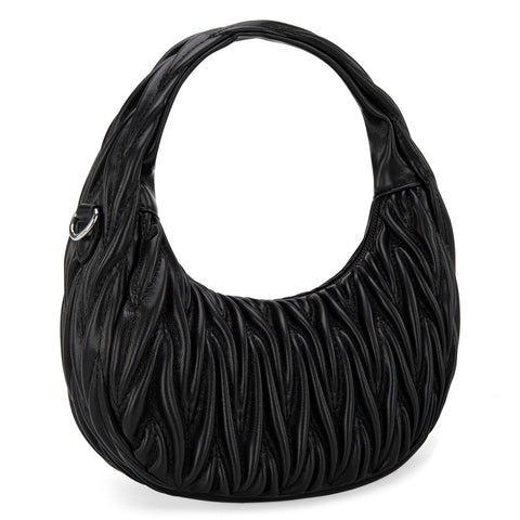 MC-426   Milan Chiva Ruched Crescent/Hobo Bag/Crossbody Bag - Black