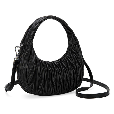 MC-426   Milan Chiva Ruched Crescent/Hobo Bag/Crossbody Bag - Black