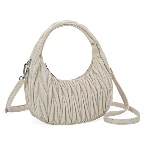 MC-426   Milan Chiva Ruched Crescent/Hobo Bag/Crossbody Bag - Off-White