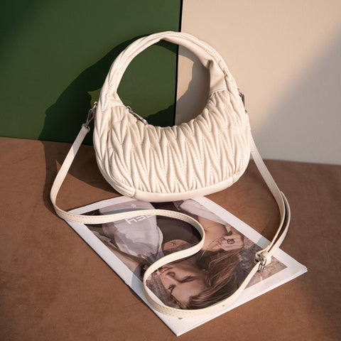 MC-426   Milan Chiva Ruched Crescent/Hobo Bag/Crossbody Bag - Off-White