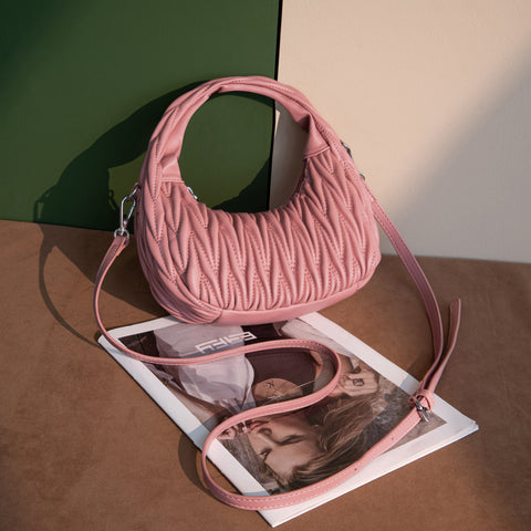 MC-426   Milan Chiva Ruched Crescent/Hobo Bag/Crossbody Bag - Pink