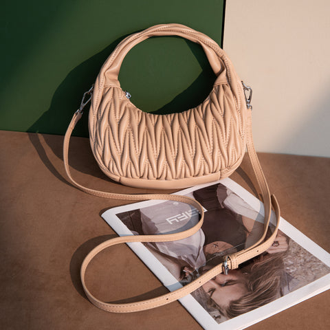 MC-426   Milan Chiva Ruched Crescent/Hobo Bag/Crossbody Bag - Tan