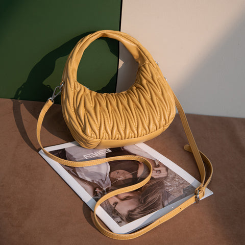 MC-426   Milan Chiva Ruched Crescent/Hobo Bag/Crossbody Bag - Yellow